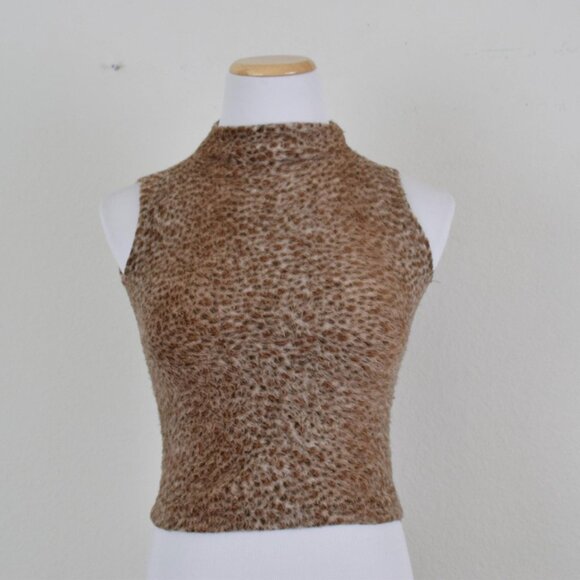 Vintage 80s Animal Print Polyester/Acrylic Mockneck Crop Tank size S - Picture 3 of 9